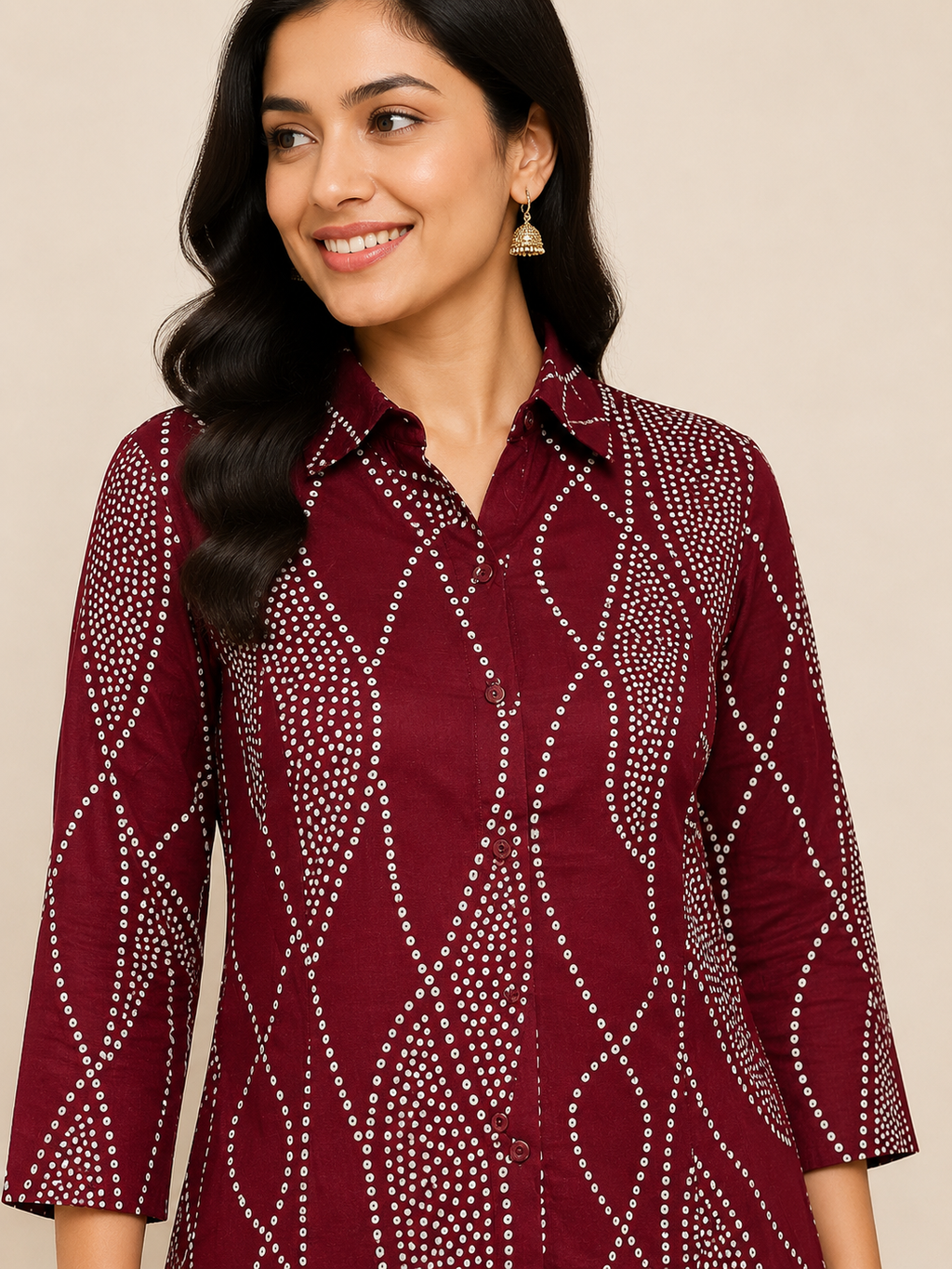 MAROON COTTON KURTI WITH PANT FOR DAY EVENT
