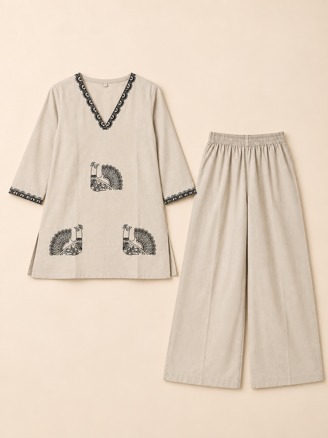 CREAM WHITE STRAIGHT LINE CO-ORD SET FOR DAY EVENT