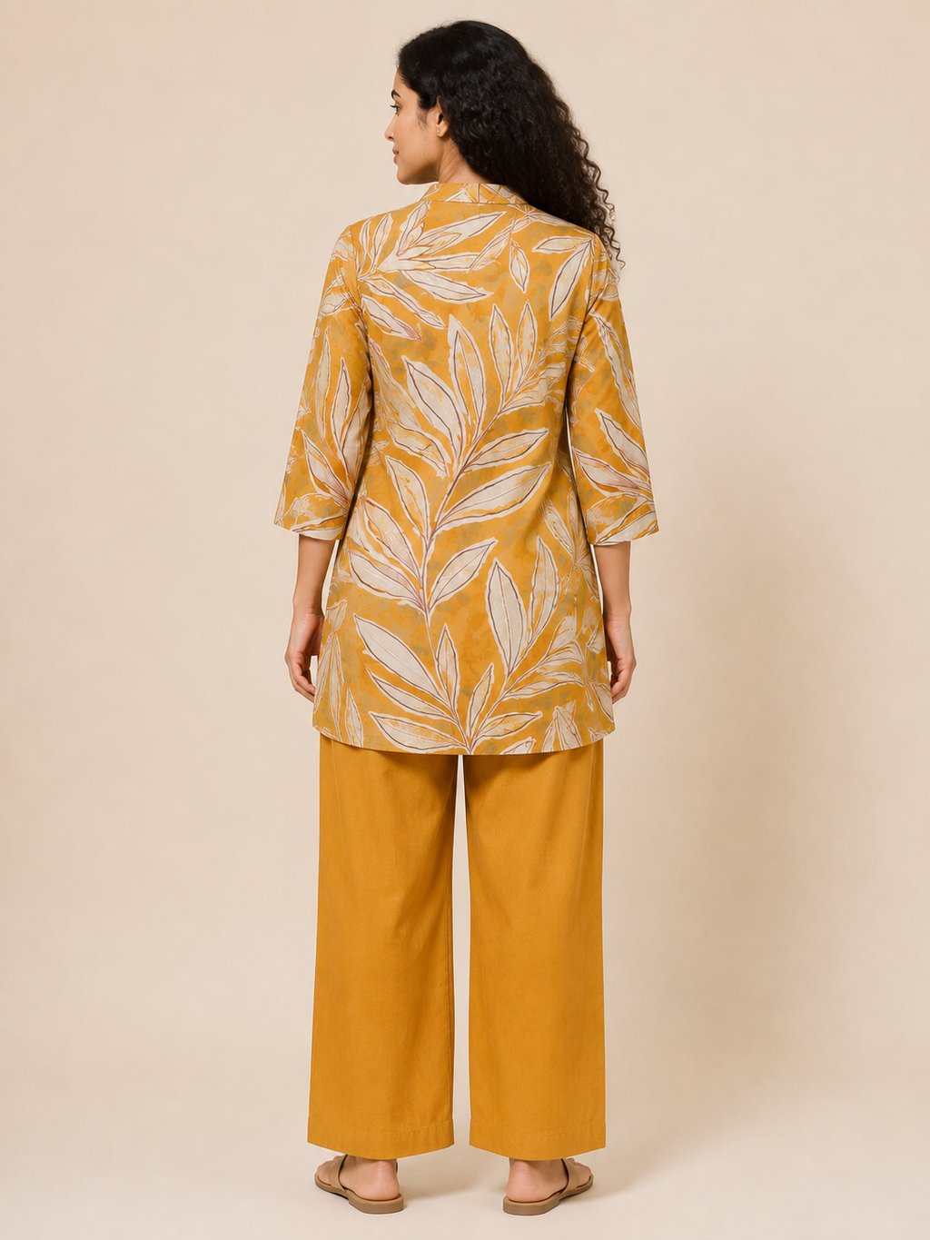 YELLOW COTTON STRAIGHT LINE CO-ORD SET FOR DAY OUT