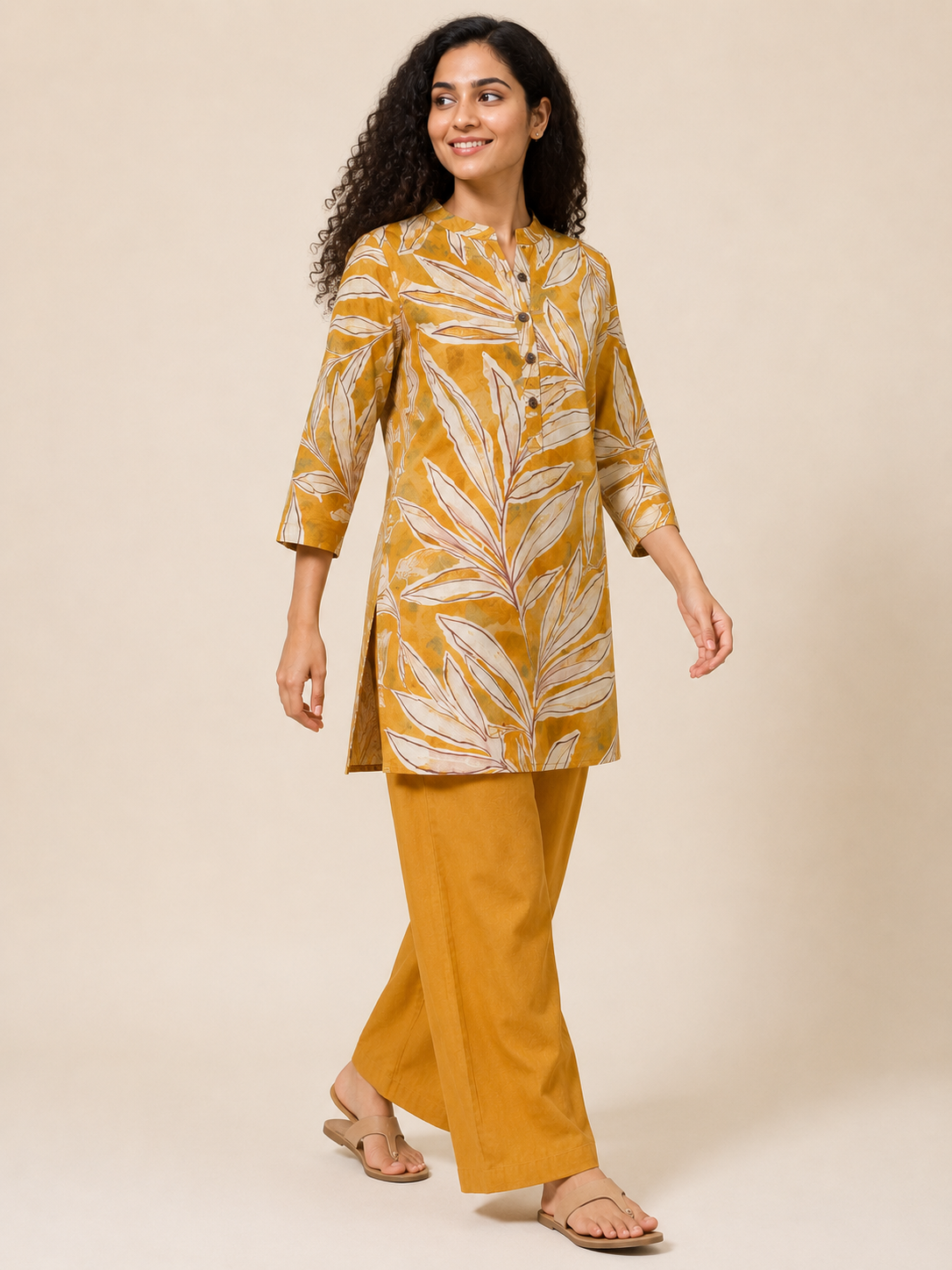 YELLOW COTTON STRAIGHT LINE CO-ORD SET FOR DAY OUT