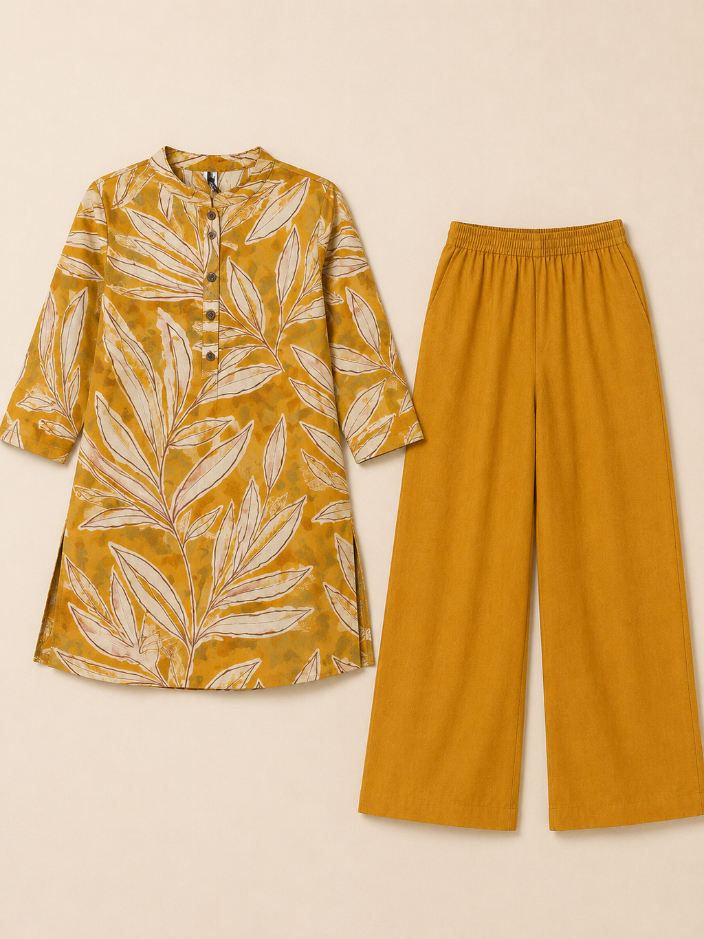 YELLOW COTTON STRAIGHT LINE CO-ORD SET FOR DAY OUT