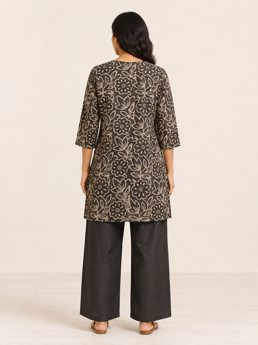 BLACK COTTON STRAIGHT LINE CO-ORD SET FOR CASUAL WEAR