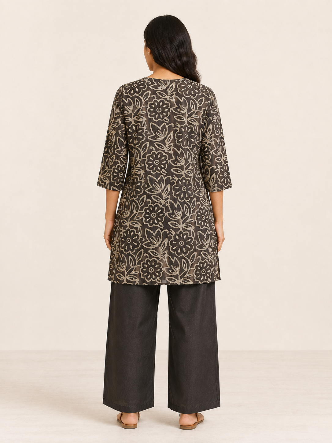 BLACK COTTON STRAIGHT LINE CO-ORD SET FOR CASUAL WEAR
