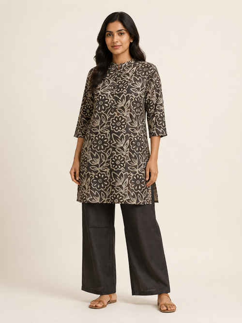 BLACK COTTON STRAIGHT LINE CO-ORD SET FOR CASUAL WEAR