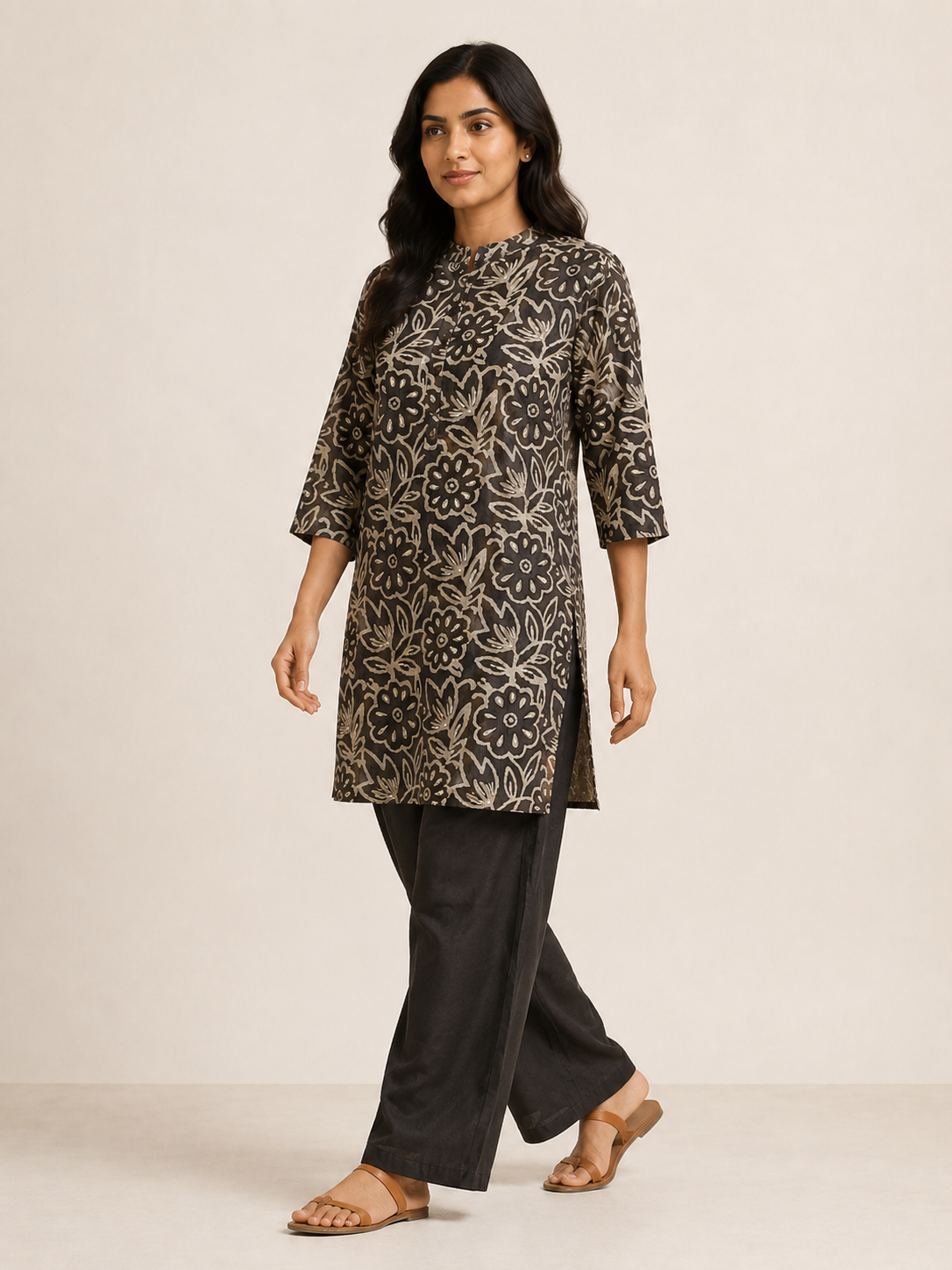 BLACK COTTON STRAIGHT LINE CO-ORD SET FOR CASUAL WEAR