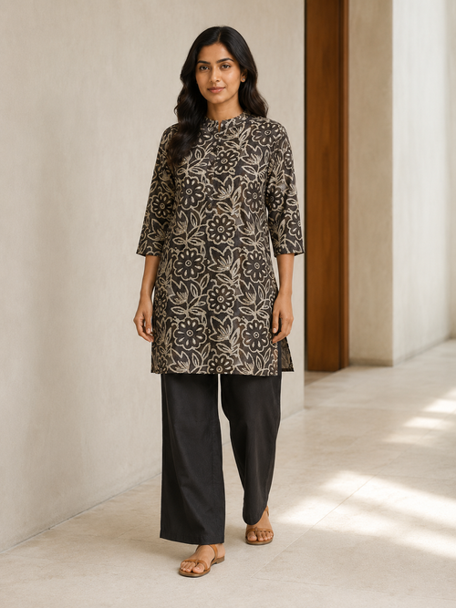 BLACK COTTON STRAIGHT LINE CO-ORD SET FOR CASUAL WEAR