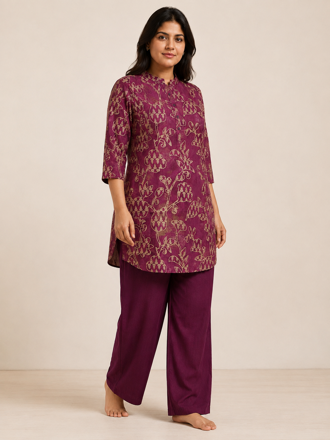 PEACH PINK COTTON STRAIGHT LINE CO-ORD SET FOR CASUAL WEAR