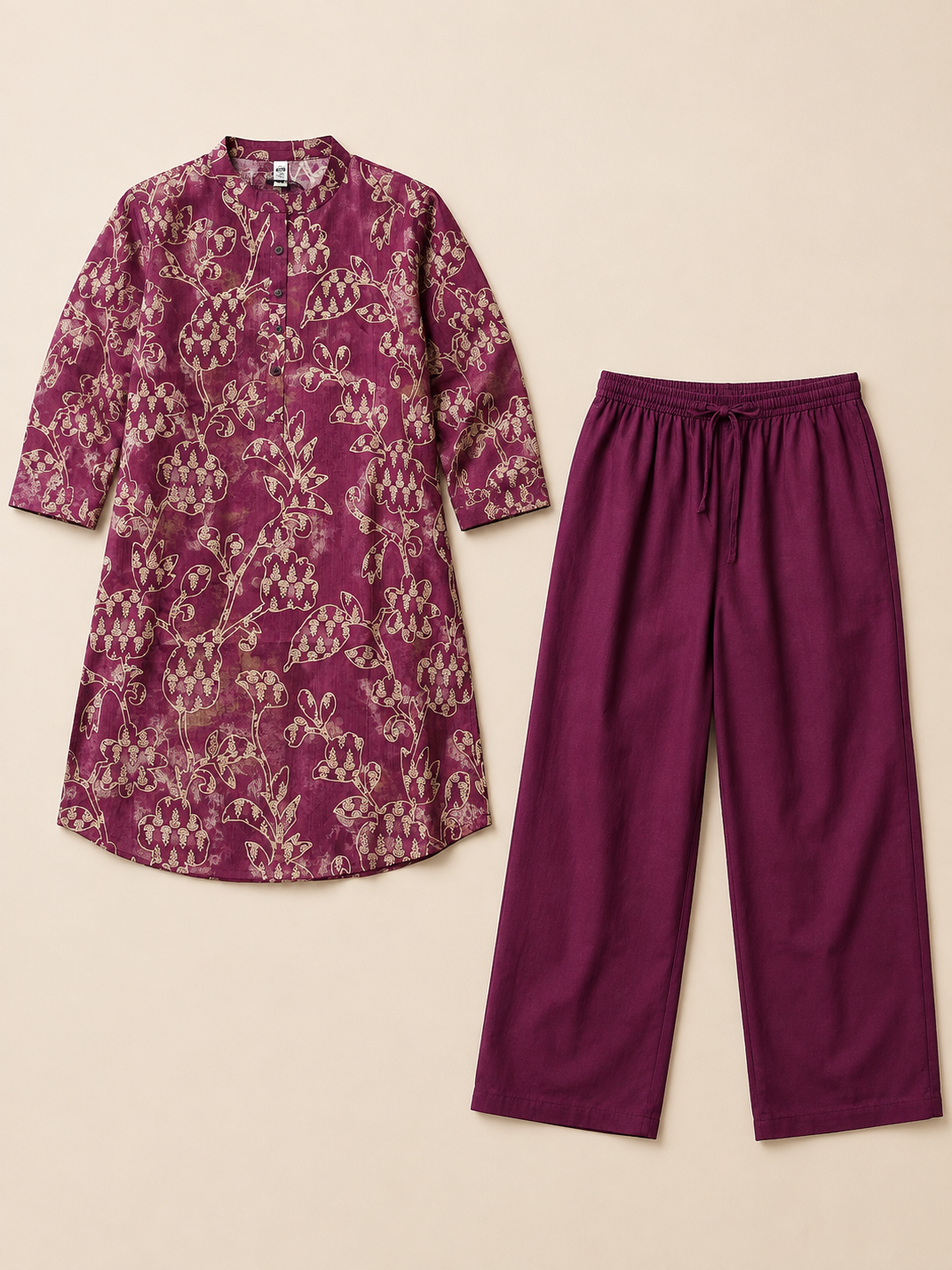 PEACH PINK COTTON STRAIGHT LINE CO-ORD SET FOR CASUAL WEAR