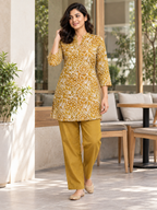 YELLOW COTTON STRAIGHT LINE CO-ORD SET FOR CASUAL WEAR