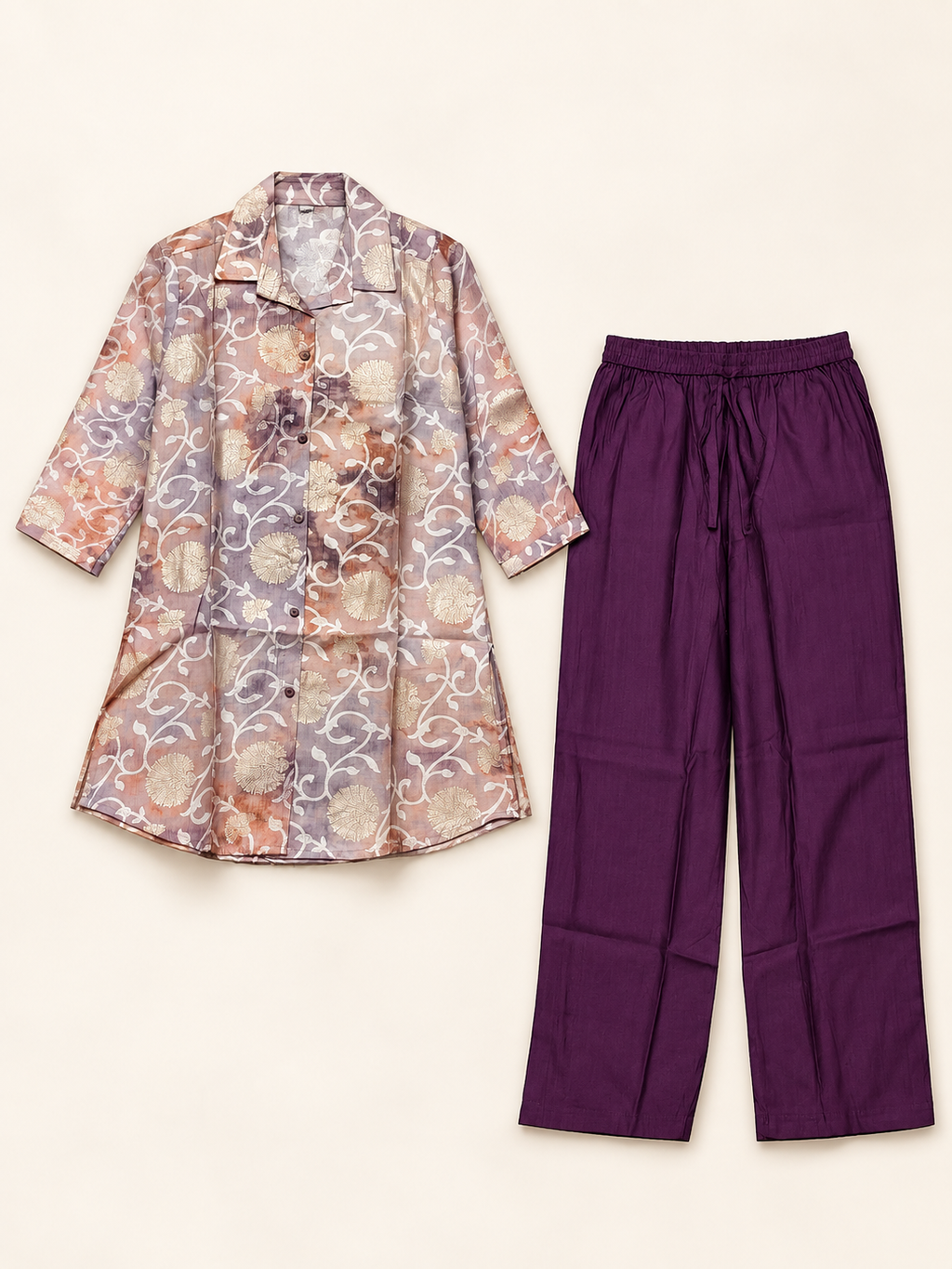 PEACH COTTON STRAIGHT LINE CO-ORD SET FOR DAY EVENT