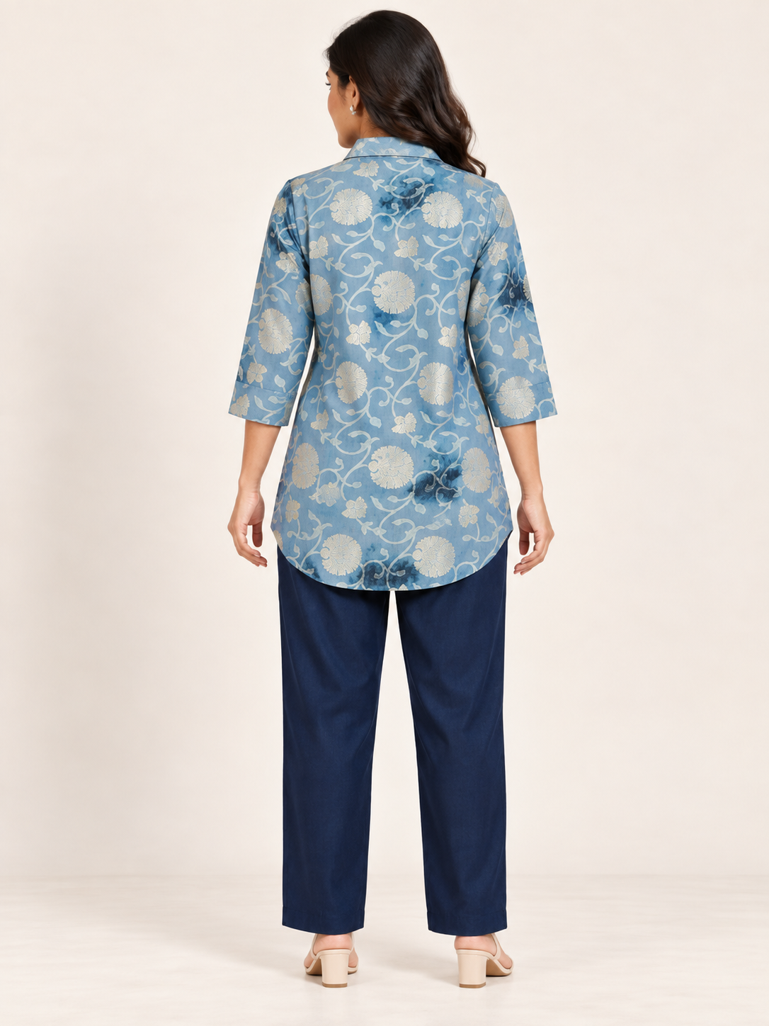 BLUE COTTON STRAIGHT LINE CO-ORD SET FOR DAY EVENT