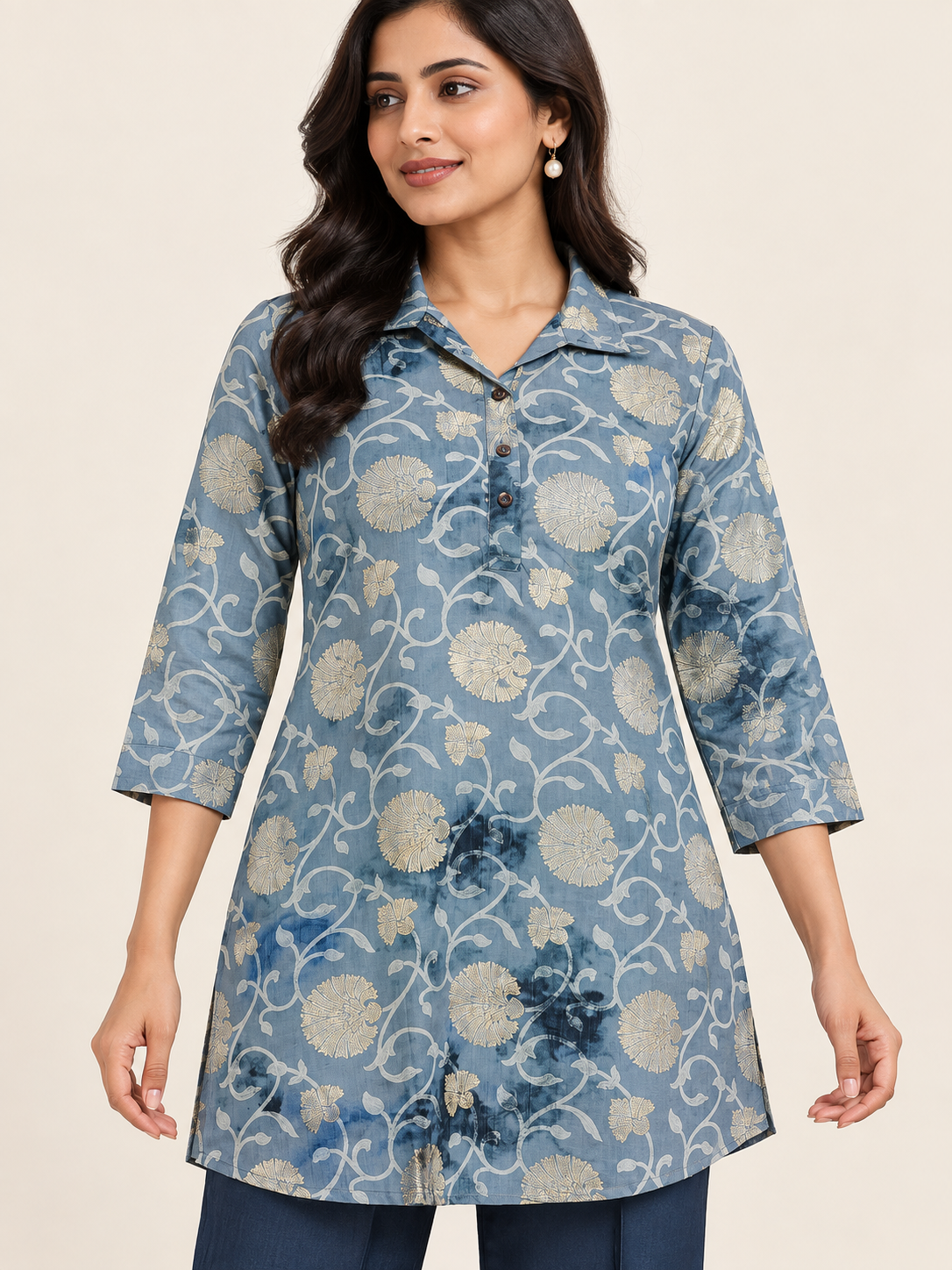 BLUE COTTON STRAIGHT LINE CO-ORD SET FOR DAY EVENT