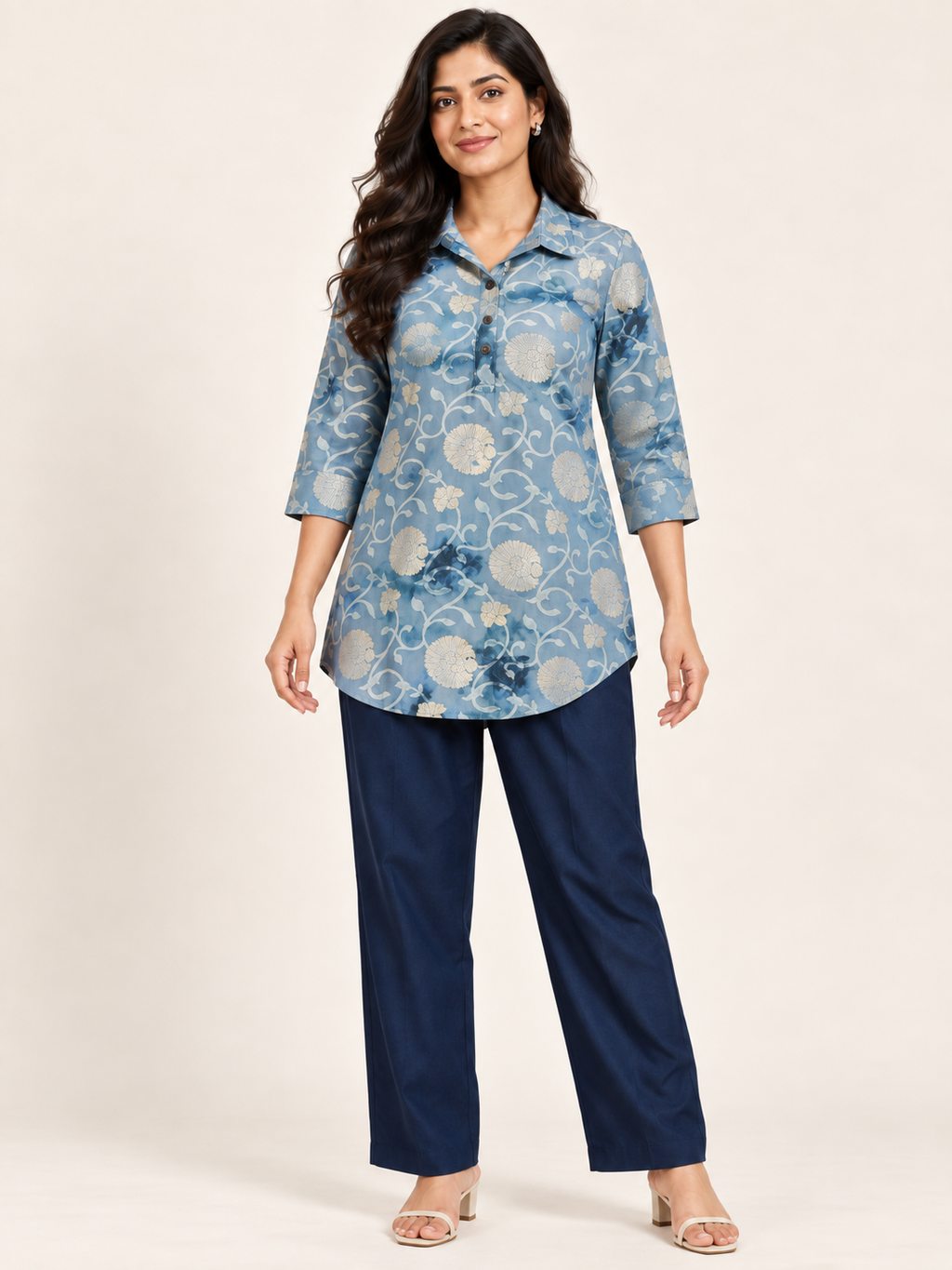 BLUE COTTON STRAIGHT LINE CO-ORD SET FOR DAY EVENT