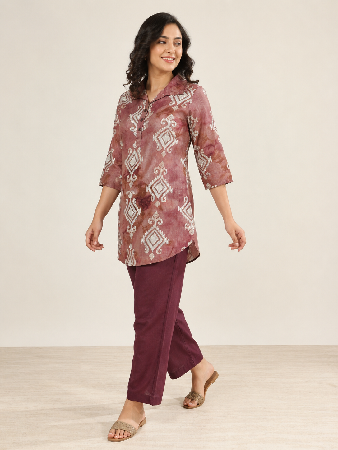 PINK COTTON STRAIGHT LINE CO-ORD SET FOR DAY EVENT