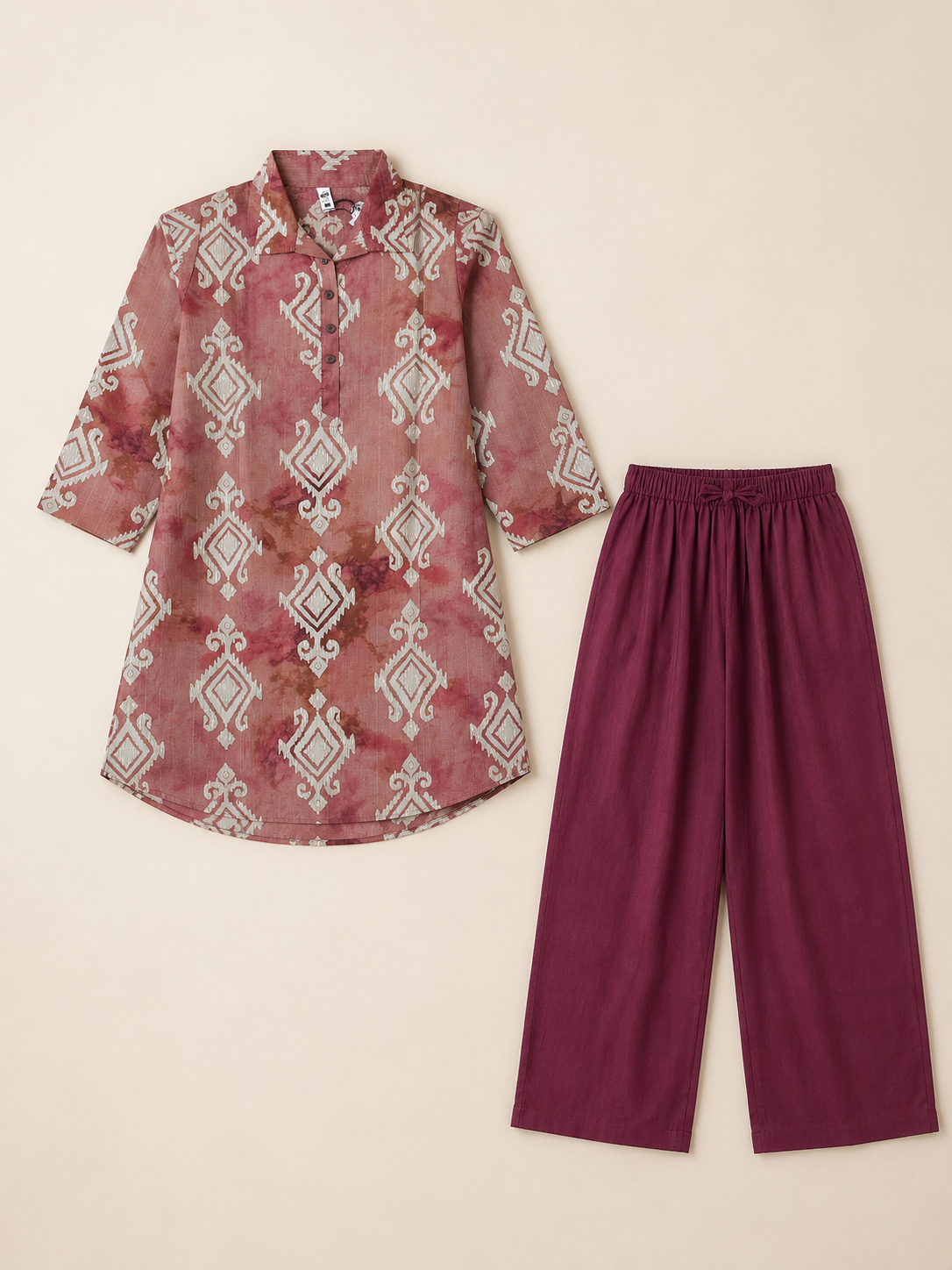 PINK COTTON STRAIGHT LINE CO-ORD SET FOR DAY EVENT