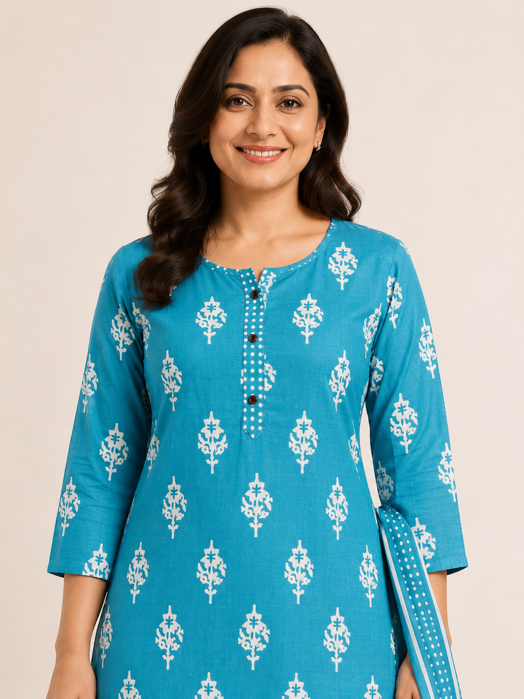 BLUE COTTON STRAIGHT LINE KURTA SET FOR CASUAL OUTING