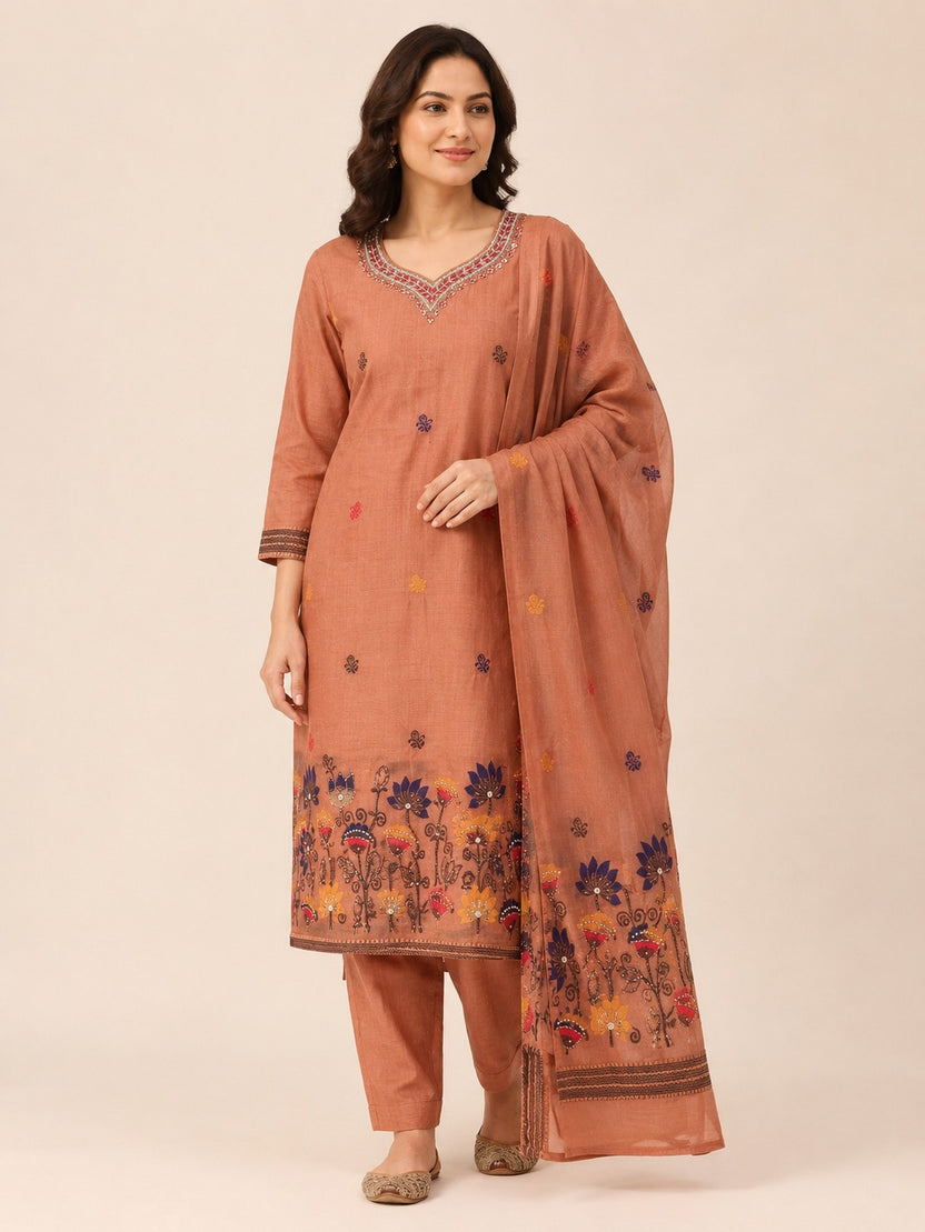 ORANGE COTTON KURTA SET FOR FESTIVAL