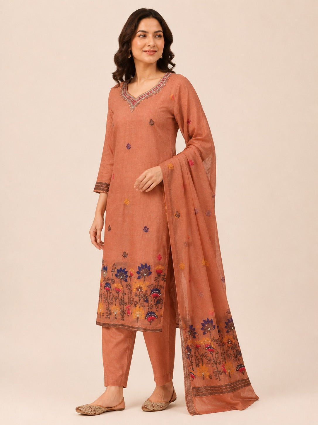 ORANGE COTTON KURTA SET FOR FESTIVAL