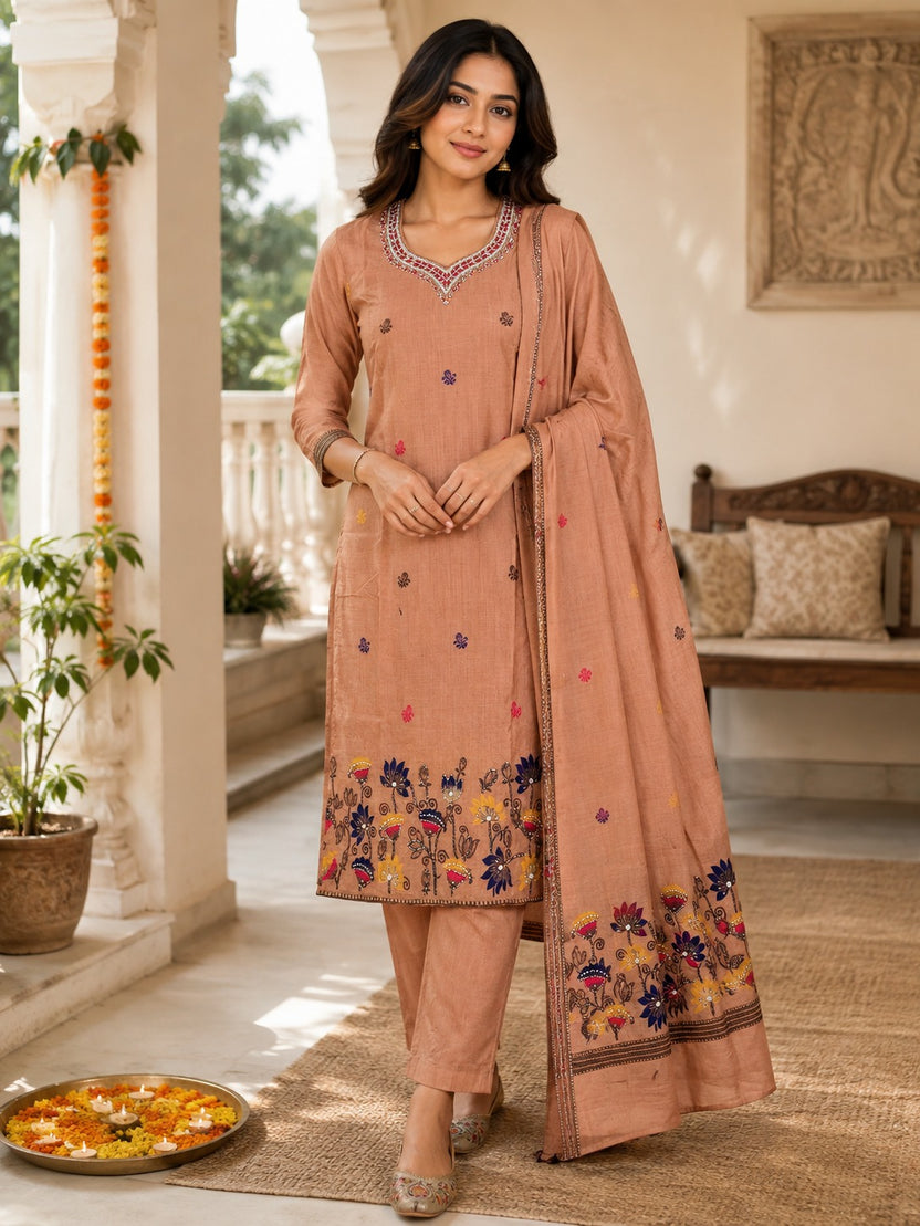 ORANGE COTTON KURTA SET FOR FESTIVAL