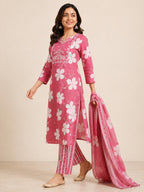 PINK COTTON STRAIGHT LINE KURTA SET FOR DAY OUT