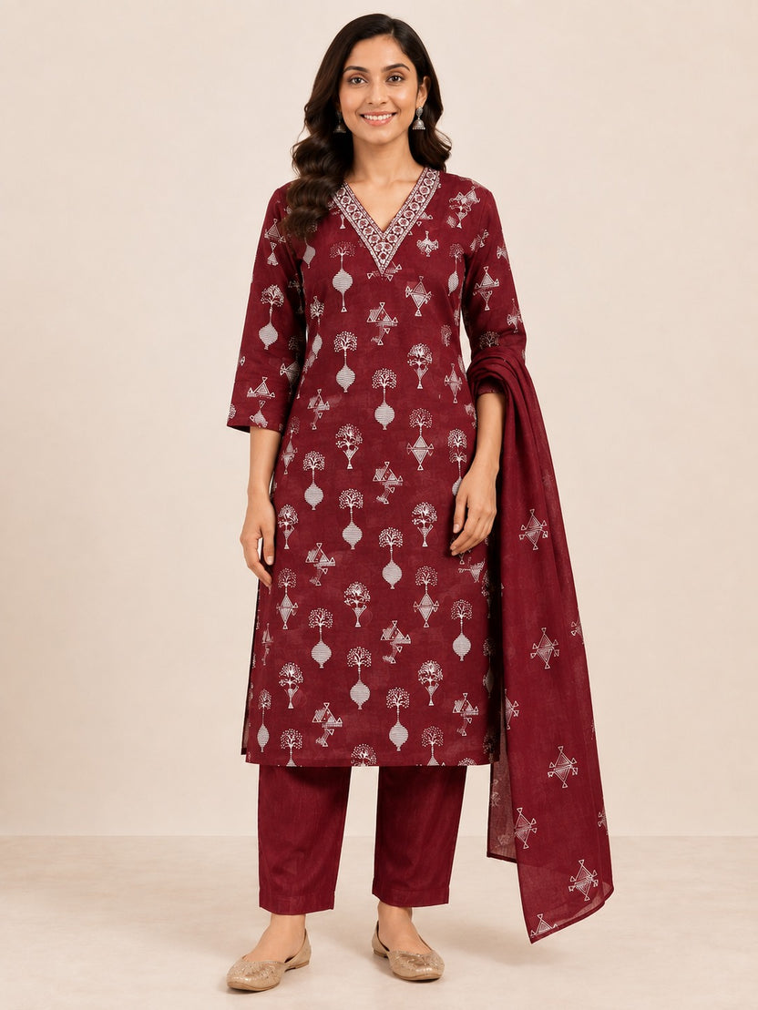 MAROON COTTON STRAIGHT LINE KURT FOR DAY OUT