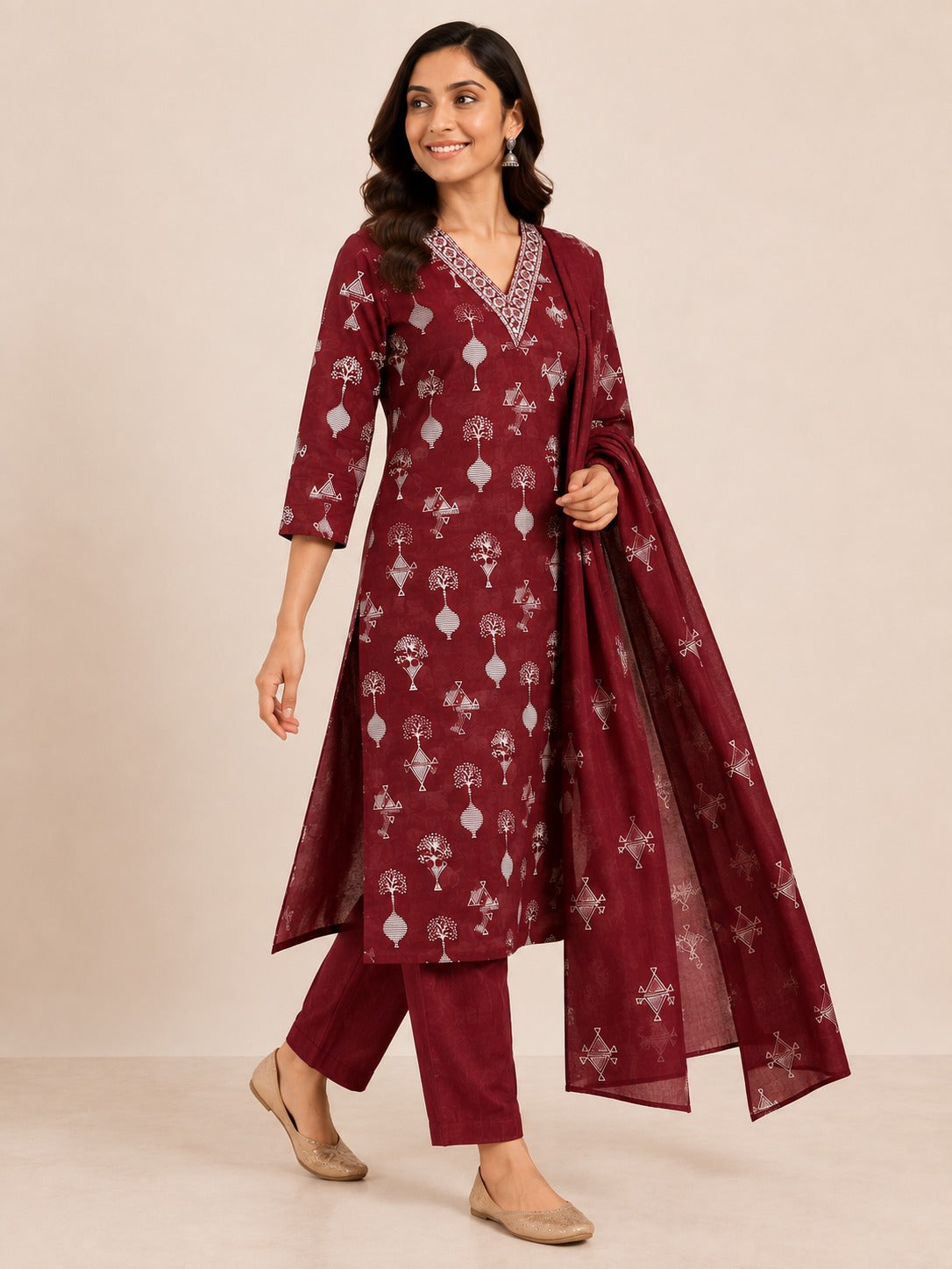MAROON COTTON STRAIGHT LINE KURT FOR DAY OUT