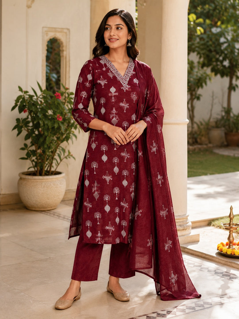 MAROON COTTON STRAIGHT LINE KURT FOR DAY OUT