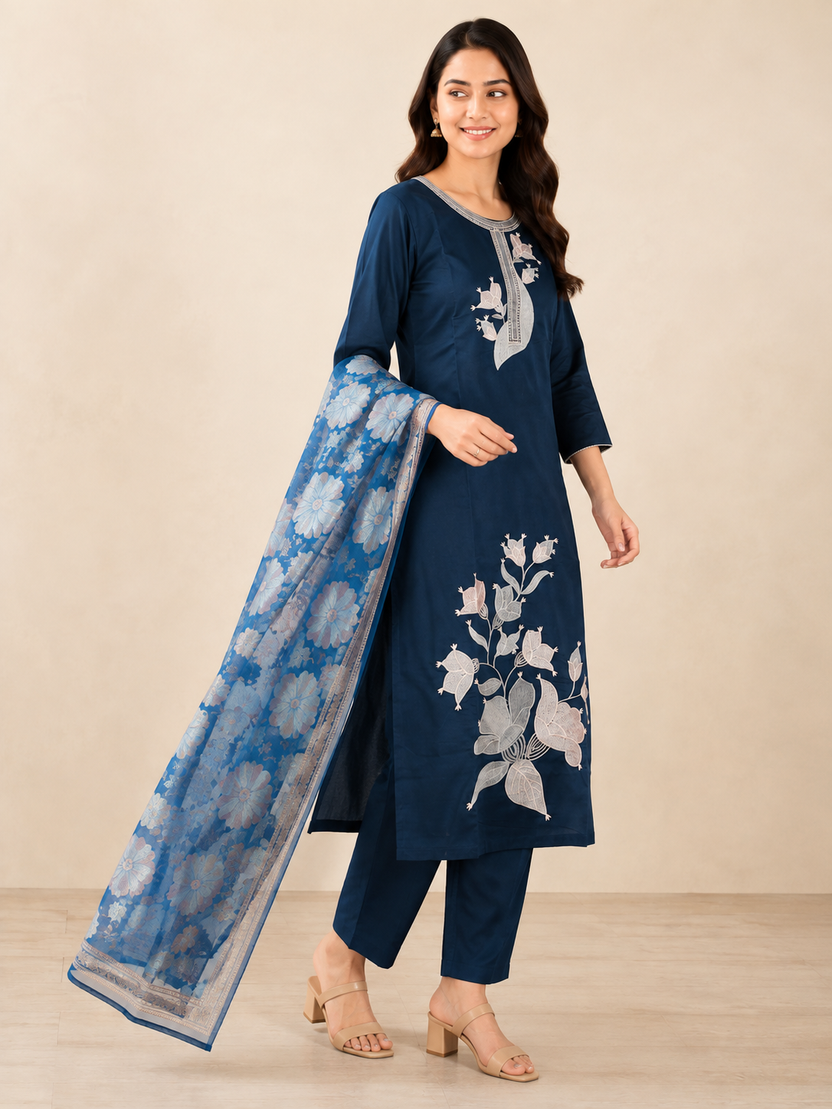 NAVY BLUE COTTON KURTA SET FOR FESTIVAL