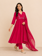 PINK A-LINE KURTA SET FOR FESTIVAL