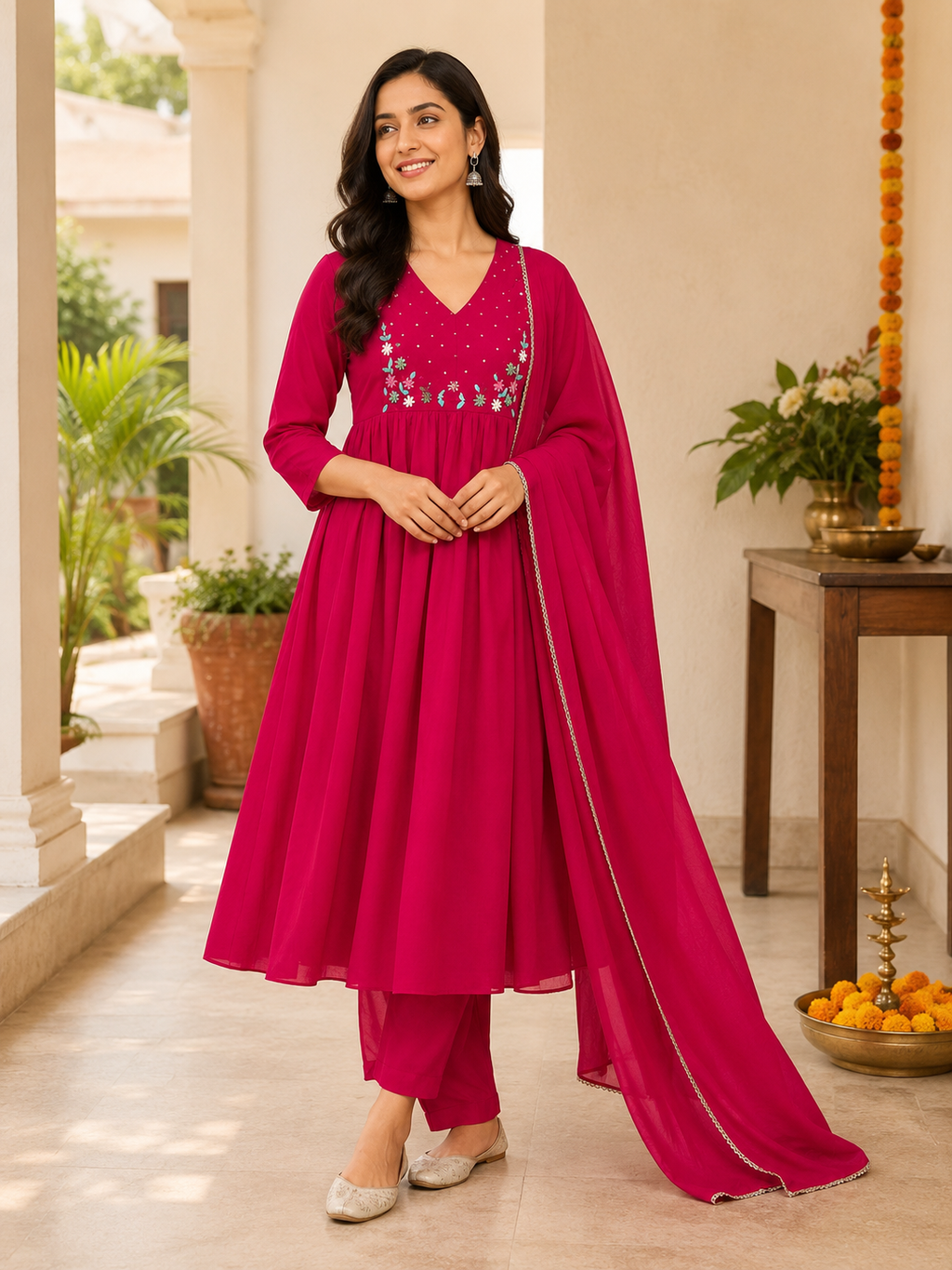 PINK A-LINE KURTA SET FOR FESTIVAL