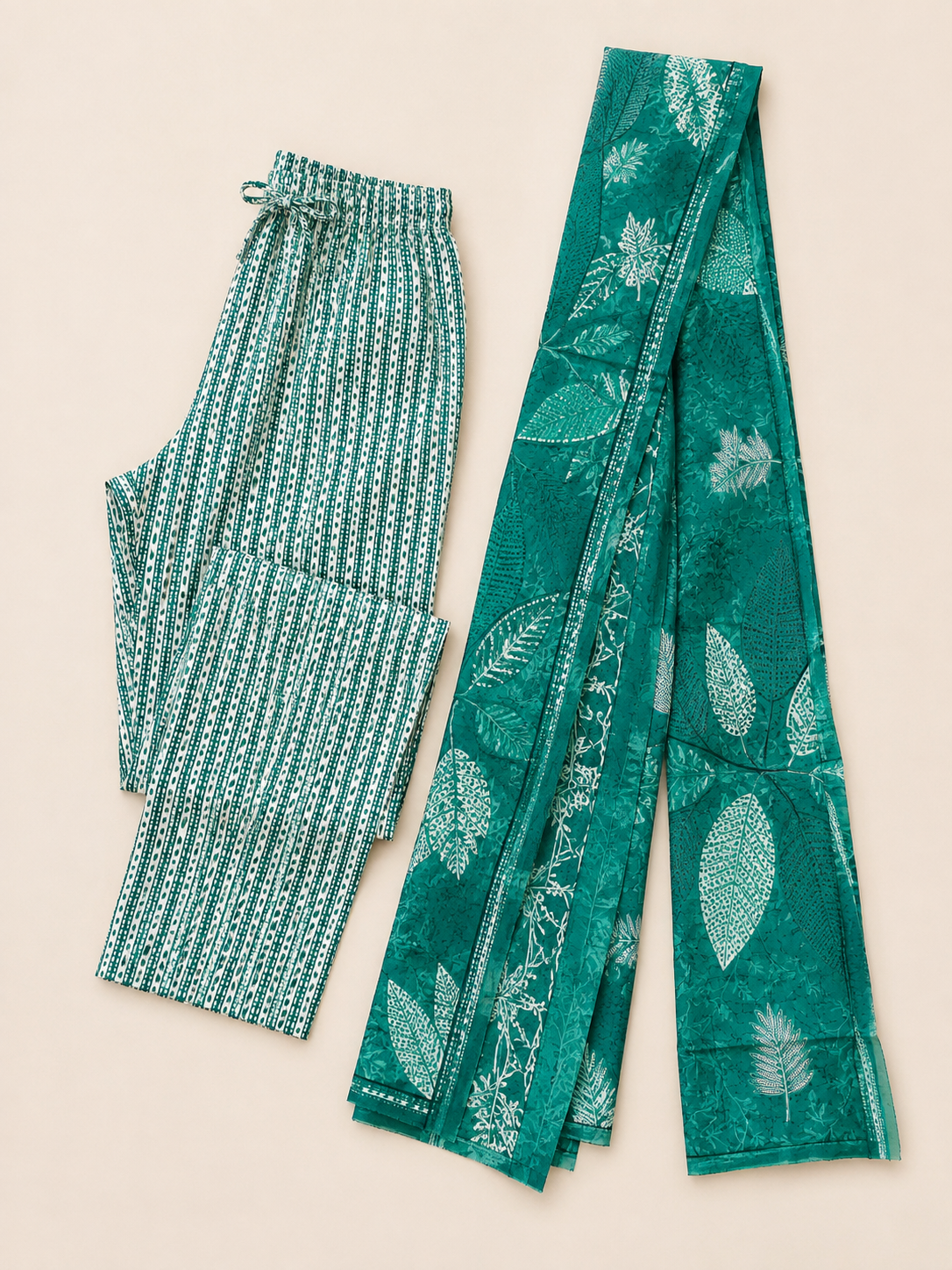 GREEN COTTON KURTA SET FOR DAY OUT