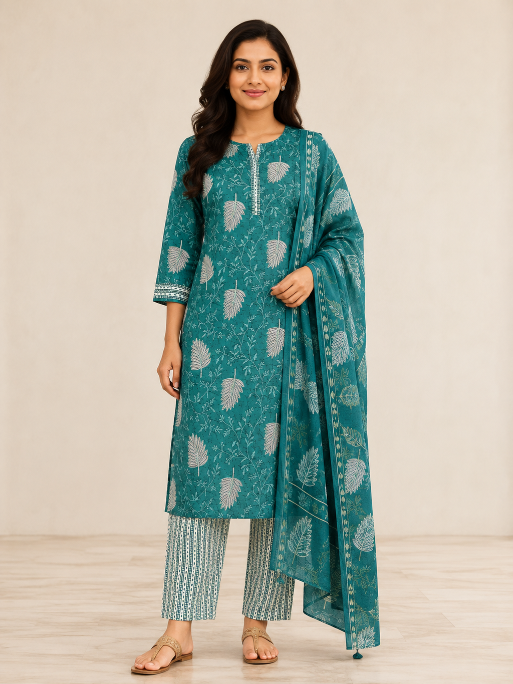 GREEN COTTON KURTA SET FOR DAY OUT