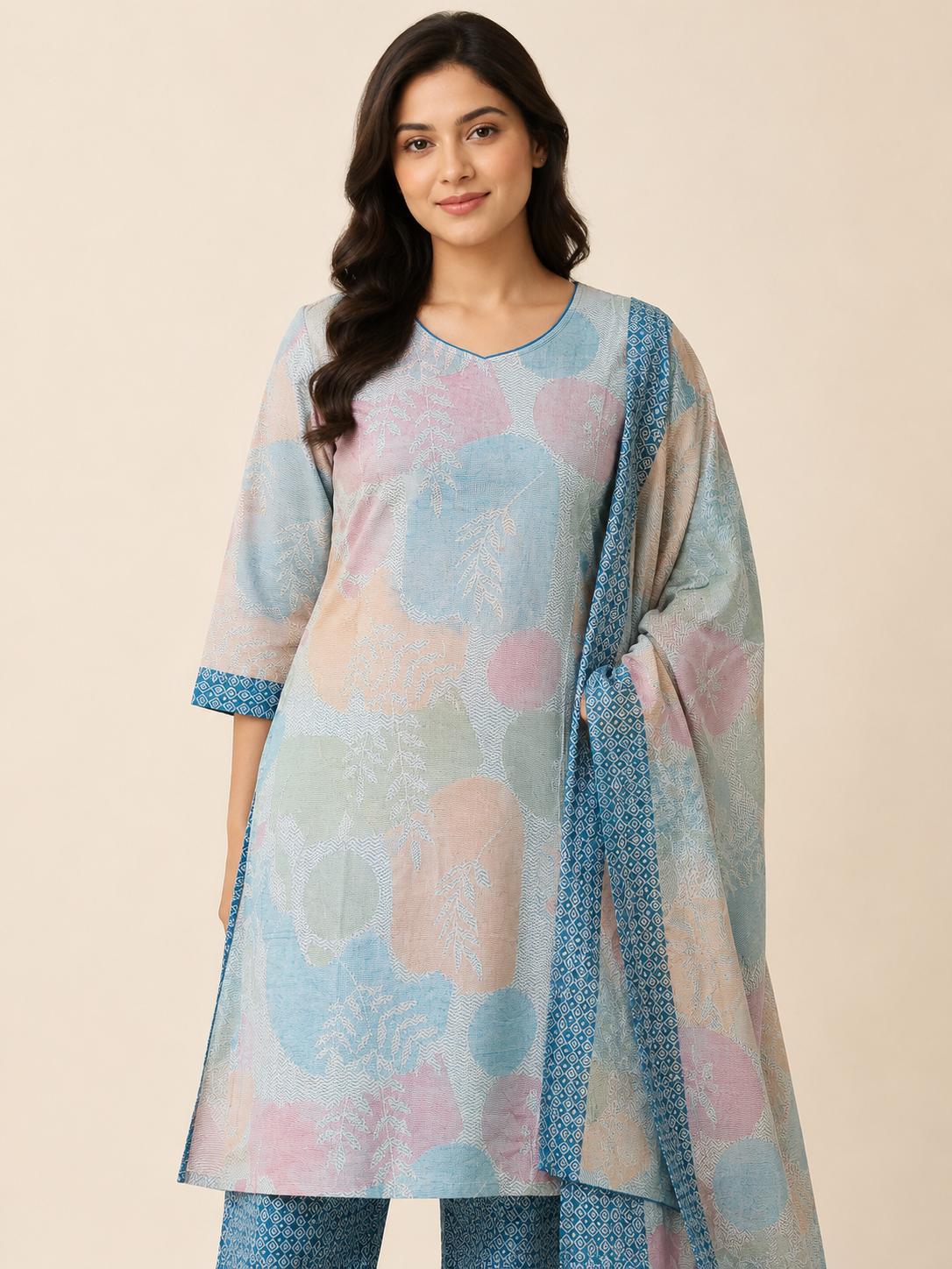 BLUE COTTON STRAIGHT KURTA SET FOR CASUAL OUTING