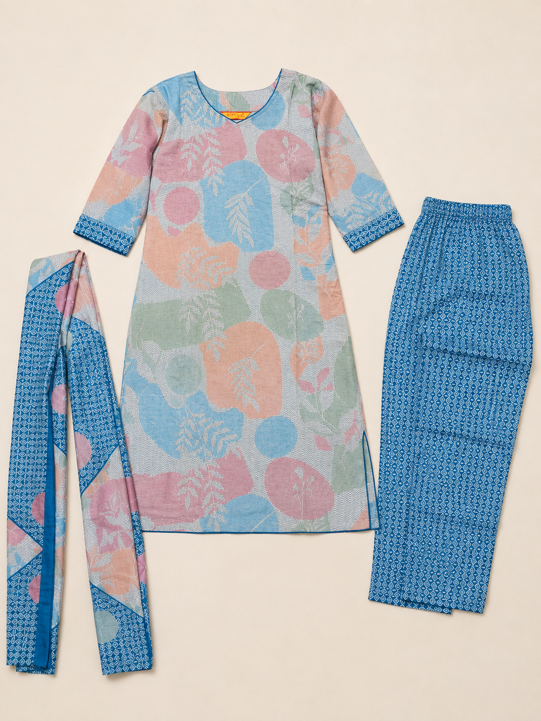 BLUE COTTON STRAIGHT KURTA SET FOR CASUAL OUTING