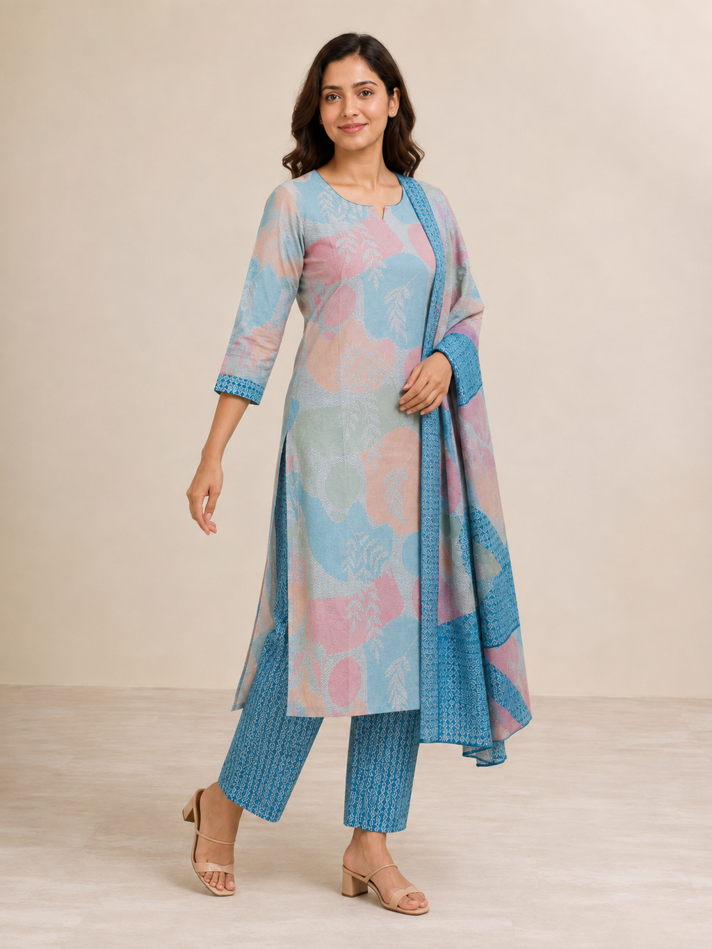 BLUE COTTON STRAIGHT KURTA SET FOR CASUAL OUTING