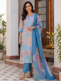 BLUE COTTON STRAIGHT KURTA SET FOR CASUAL OUTING