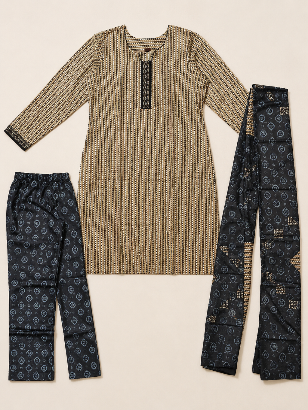 CREAM STRAIGHT LINE COTTON KURTA SET FOR DAY EVENT