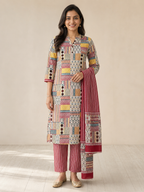 MULTI COLOUR STRAIGHT LINE COTTON KURTA SET FOR FESTIVAL