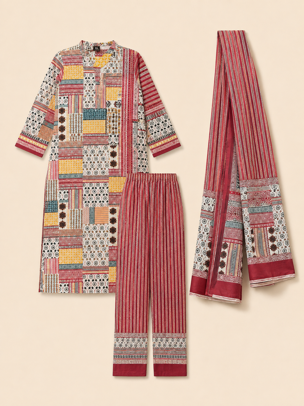 MULTI COLOUR STRAIGHT LINE COTTON KURTA SET FOR FESTIVAL