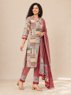 MULTI COLOUR STRAIGHT LINE COTTON KURTA SET FOR FESTIVAL