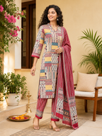 MULTI COLOUR STRAIGHT LINE COTTON KURTA SET FOR FESTIVAL