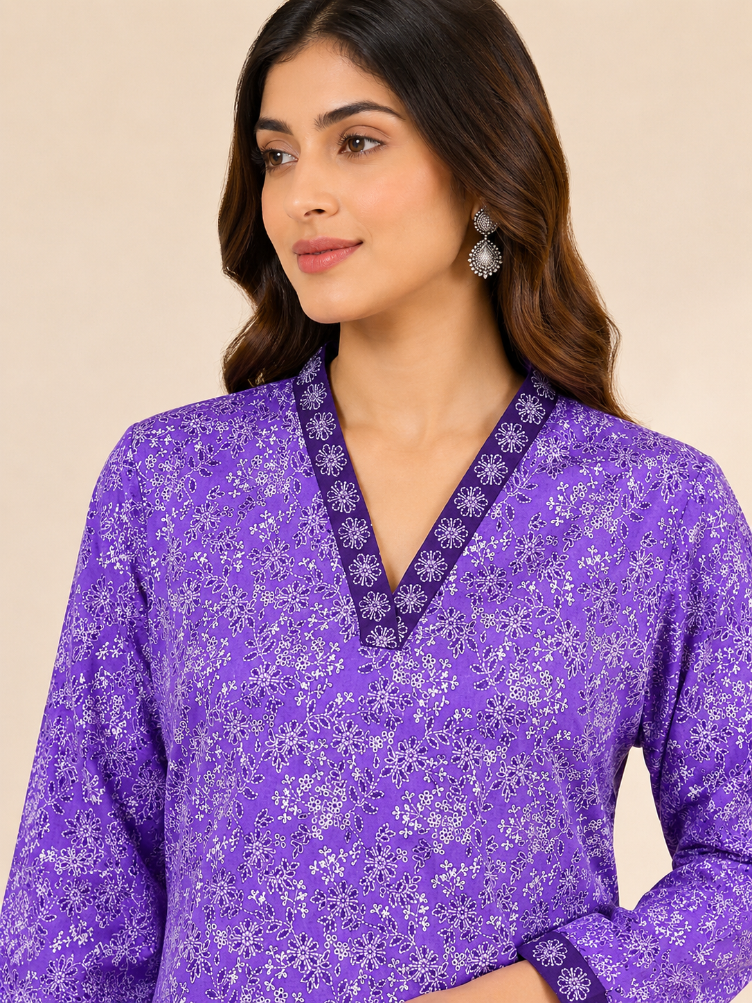 PURPLE COTTON KURTA SET FOR FESTIVAL