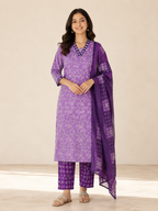 PURPLE COTTON KURTA SET FOR FESTIVAL