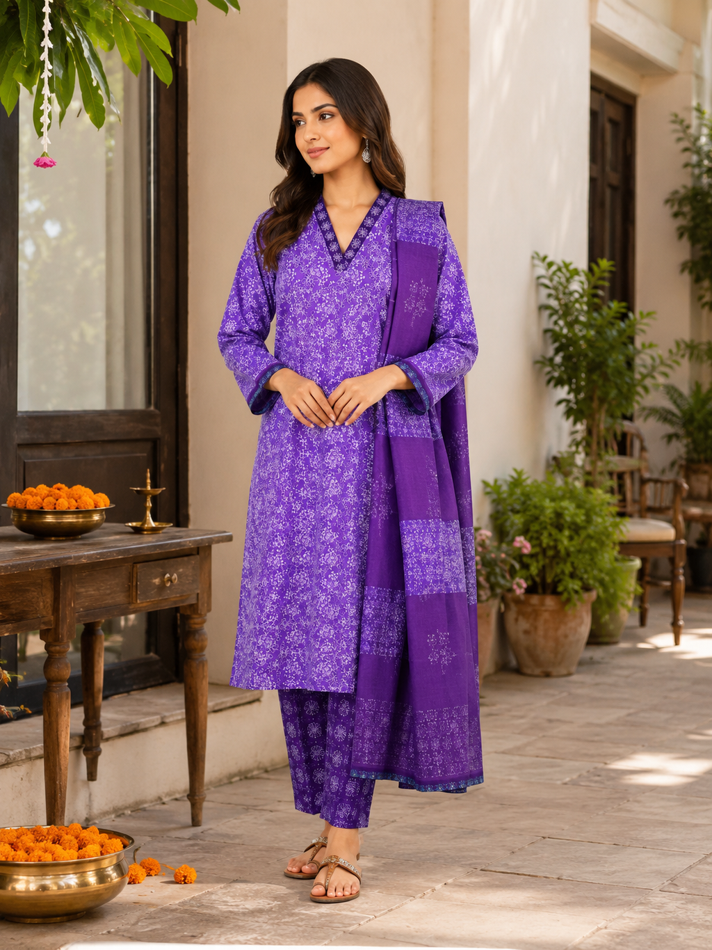 PURPLE COTTON KURTA SET FOR FESTIVAL