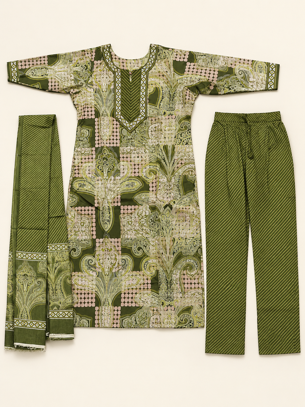 GREEN COTTON KURTA SET FOR CASUAL OUTING