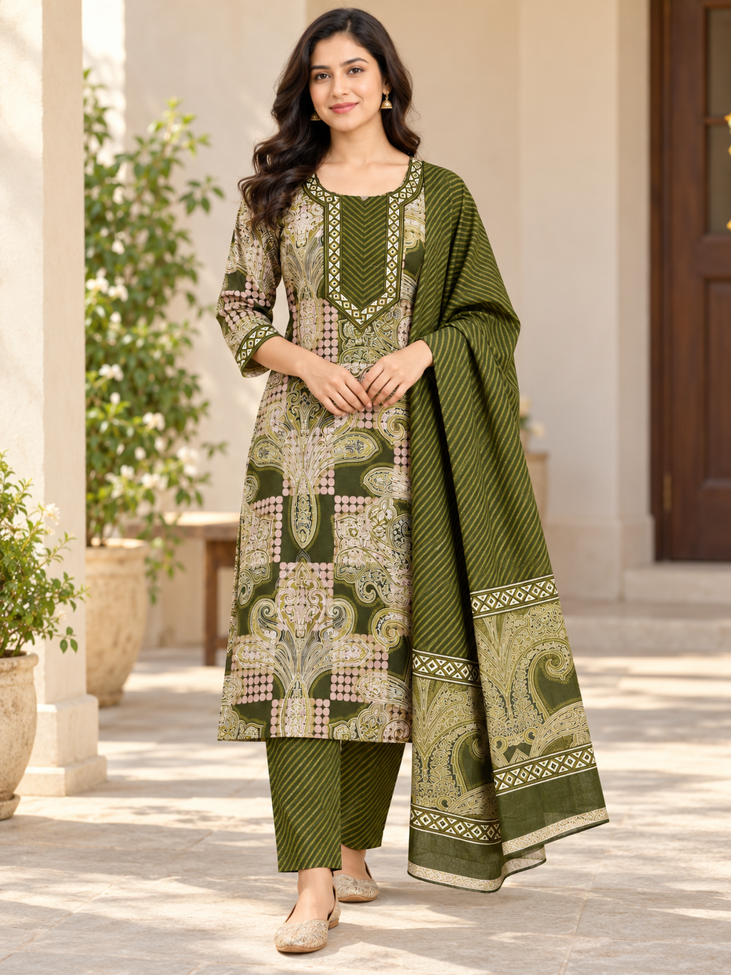 GREEN COTTON KURTA SET FOR CASUAL OUTING