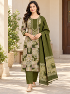 GREEN COTTON KURTA SET FOR CASUAL OUTING