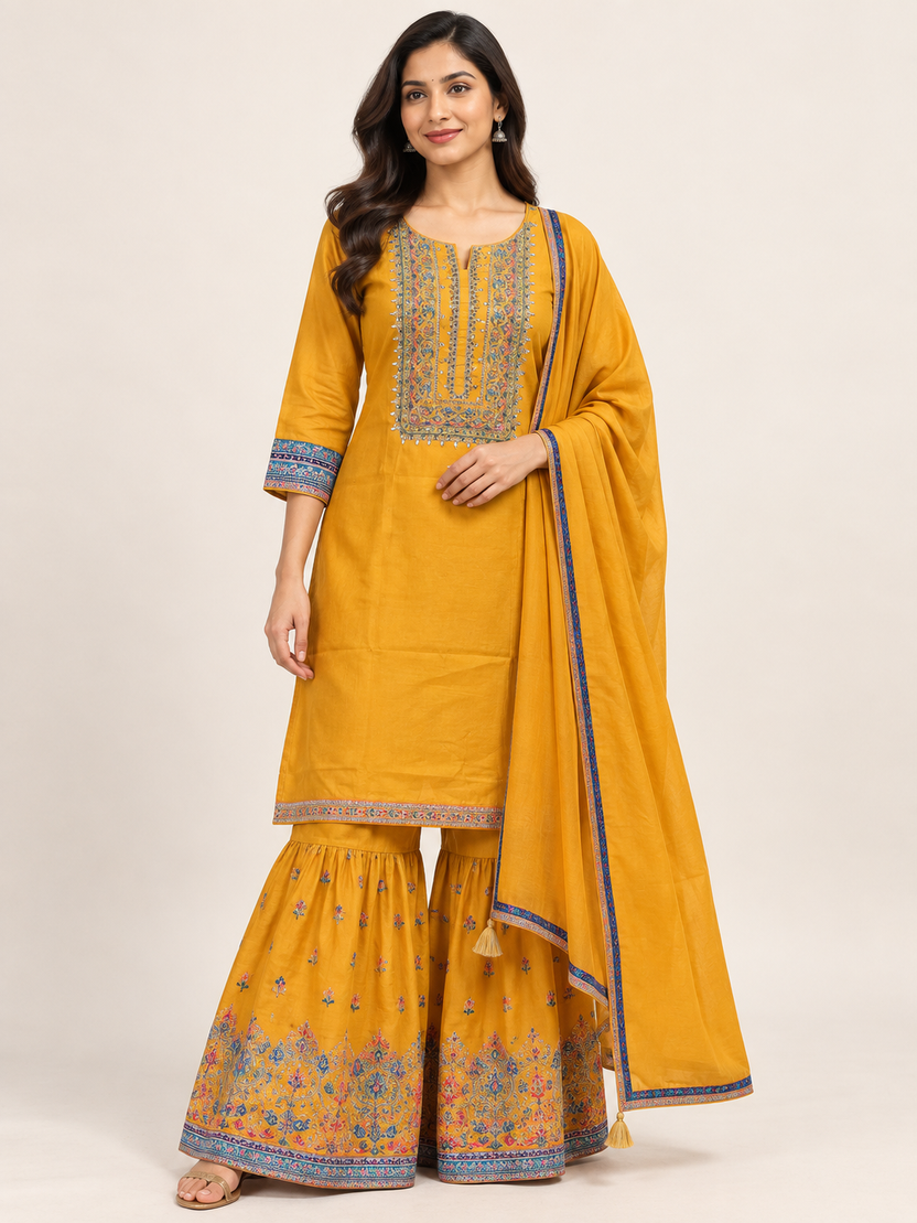 YELLOW SHARARA SET FOR FESTIVE SEASON