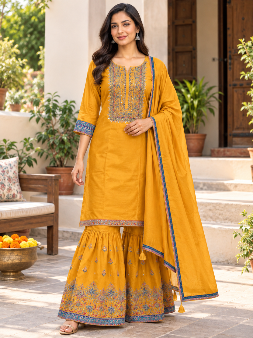 YELLOW SHARARA SET FOR FESTIVE SEASON