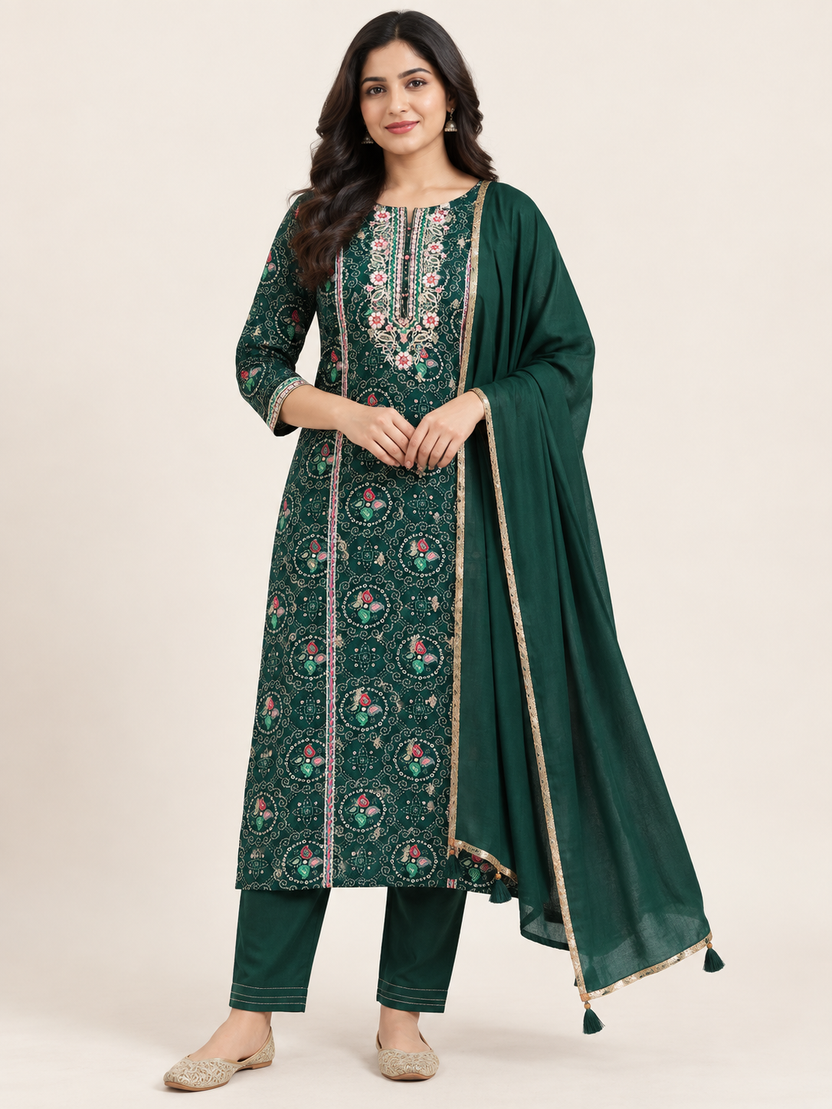 GREEN KURTA SET FOR FESTIVE SEASON